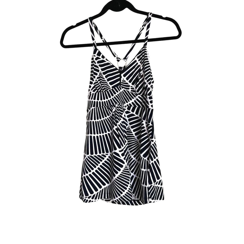 White House Black Market Tank Top Womens XS Black White Ring Back Lined Stretch